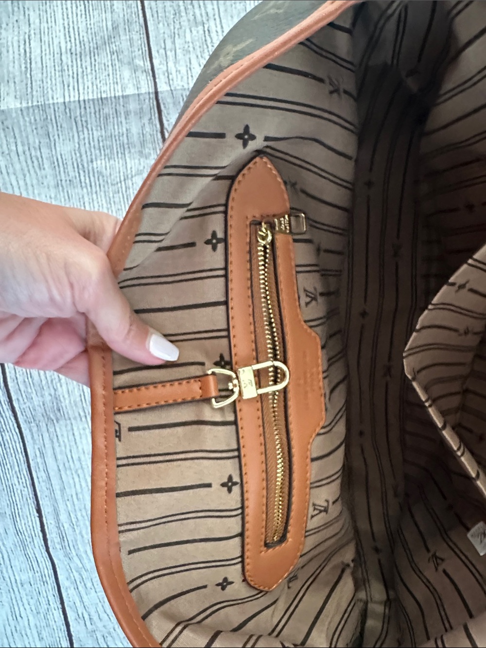Faux Monogram Shoulder Bag in Brown and Tan - Picture 3 of 6